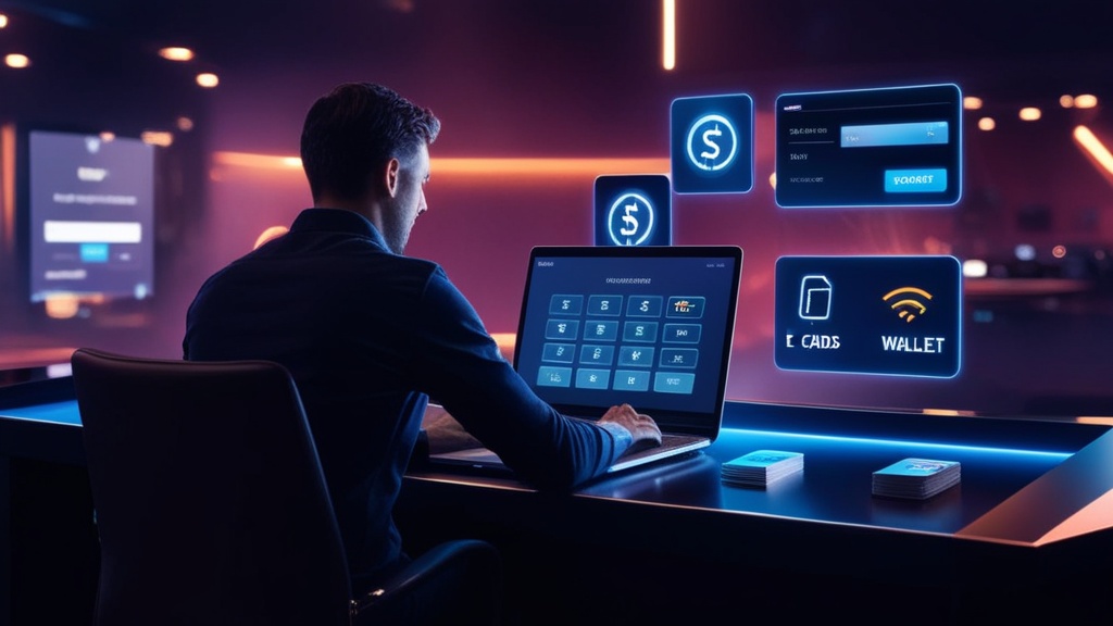Schermata di prelievo con metodi di pagamento in un casinò illuminato al neon