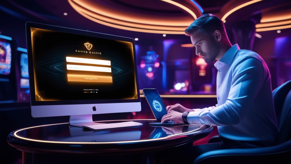 Persona davanti al login di Vulkan Vegas su desktop e smartphone